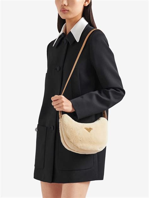 Prada Arqué Shearling And Leather Shoulder Bag